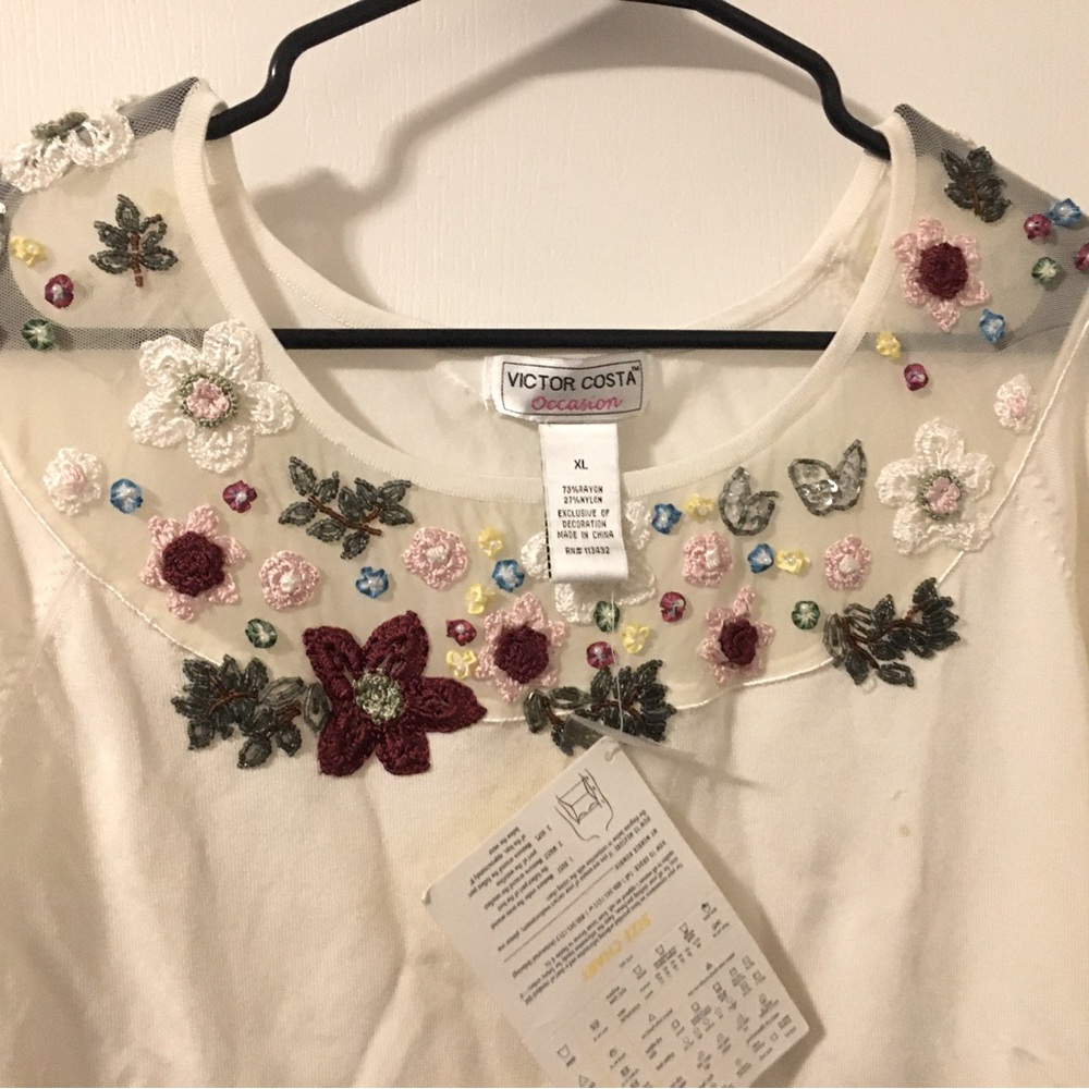 Victor Costa sweater. Fine beadwork and  mesh with embroidery. OBO